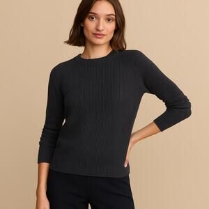 Jenni Kayne Cashmere Fisherman Ribbed Crewneck Sweater Heather Gray Size XS